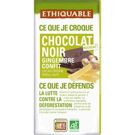 Chocolat Noir Et Gingembre Confit Bio Ethiquable G La Belle