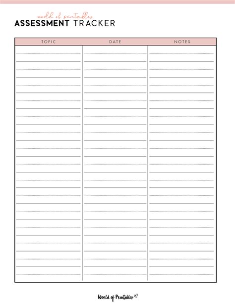 Assessment Trackers World Of Printables