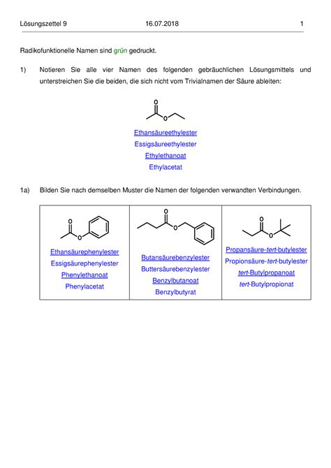 Loesungszettel Ss Radikofunktionelle Namen Sind Gr N Gedruckt