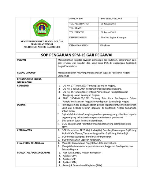 Pdf Sop Pengajuan Spm Ls Gaji Pegawai Ppid Polnes Ac Idppid Polnes