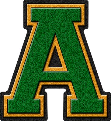 Presentation Alphabets Green Gold Varsity Letter A