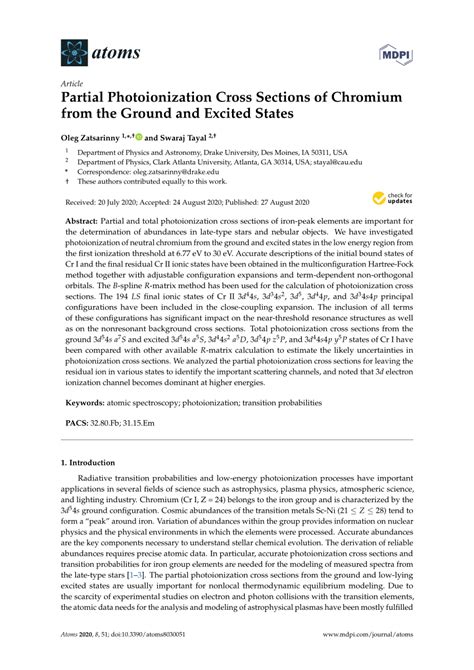 Pdf Partial Photoionization Cross Sections Of Chromium From The