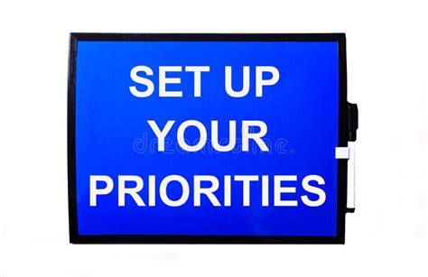 On A Blue Background A White Inscription Set Up Your Priorities Stock