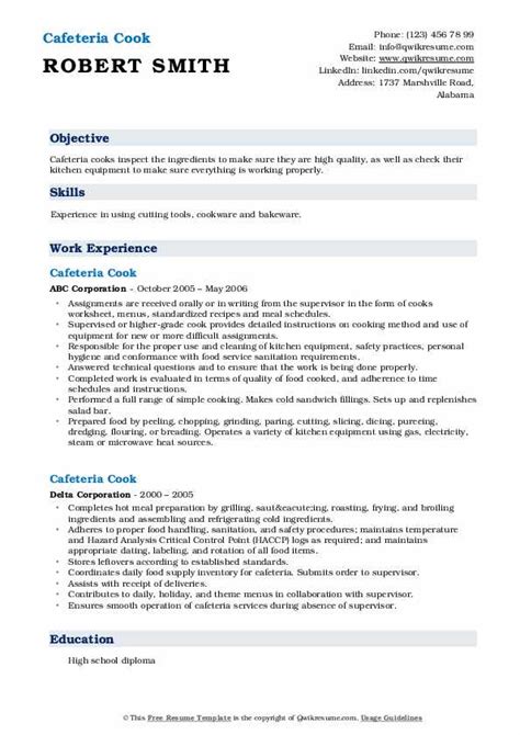 Cafeteria Cook Resume Samples Qwikresume