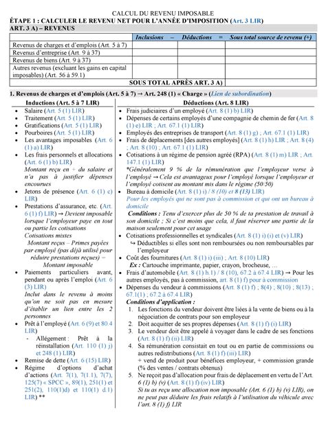 Feuille De Note Intra Calcul Du Revenu Imposable Tape Calculer