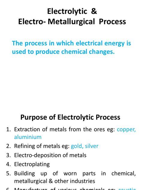 M 1 Electrolytic Process | PDF | Electrochemistry | Electrolyte