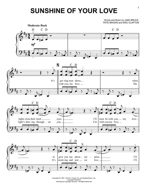 Cream - Sunshine Of Your Love sheet music