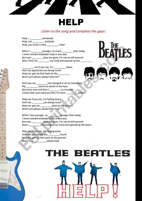 Help Beatles Song Activity Esl Worksheet By Teacher Jane Oliveira