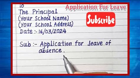 Sick Leave Application To Principal Write Sick Leave Application To