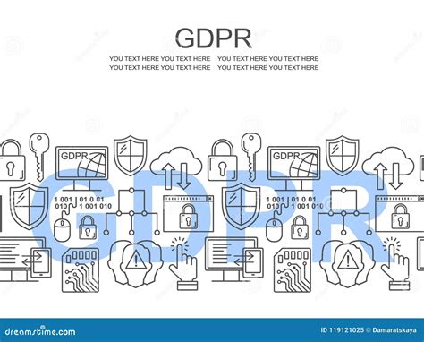 Vector Gdpr General Data Protection Regulation Seamless Pattern With Line Style Icons Web