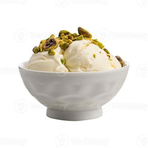 Tasty Vanilla Ice Cream With Pistachio Nuts Isolated On Transparent