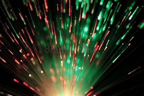 Bundle Of Optic Fibers In Red And Green Light Stock Image Image Of