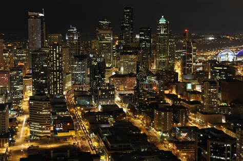 Seattle Downtown, Night View Editorial Stock Photo - Image of lights ...