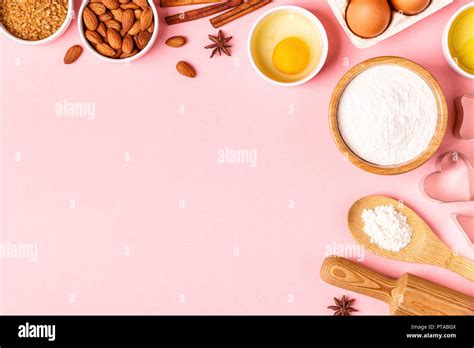 Ingredients And Utensils For Baking On A Pastel Background Top View