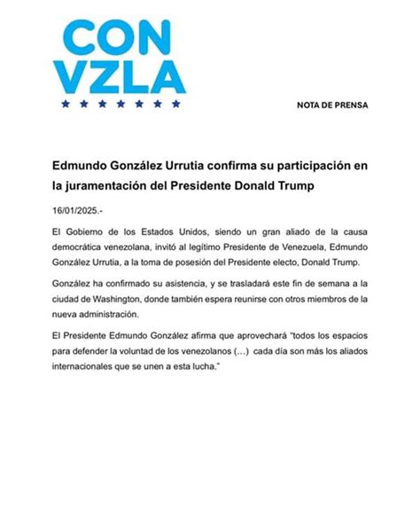 Edmundo Gonz Lez Confirma Asistencia A Toma De Posesi N De Donald Trump