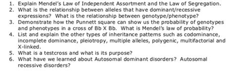 Solved 1 Explain Mendel S Law Of Independent Assortment And