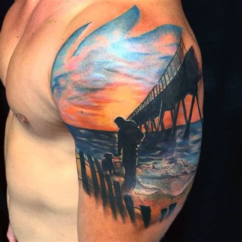 Sunset Tattoos For Men Fading Daylight Sky Designs