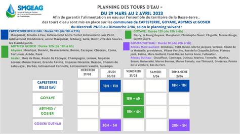 Plannings Des Tours D Eau Jusqu Au Avril Smgeag