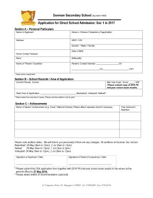 Fillable Online Dunmansec Moe Edu Dsa Application Form Dunmansec Moe