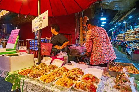 Street Food Stall In Warorot Night Market Chiang Mai Thailand