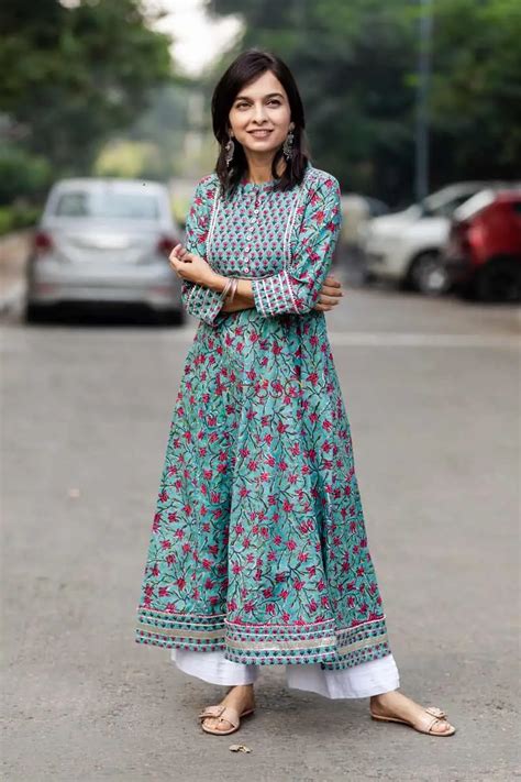 Kessa Wsr76 Aquamarine Blue Phool Jaal A Line Kurta Side Kessa