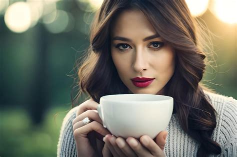 Premium AI Image A Woman Holding A Cup Of Coffee In Her Hands