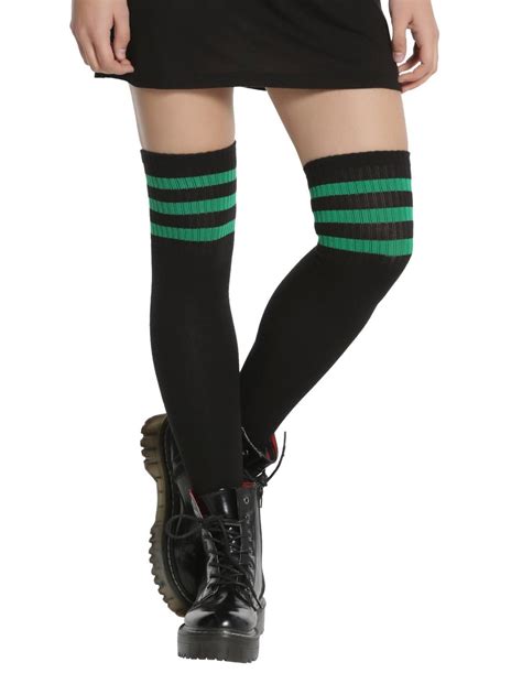 Blackheart Black And Green Varsity Stripe Over The Knee Socks Hot Topic