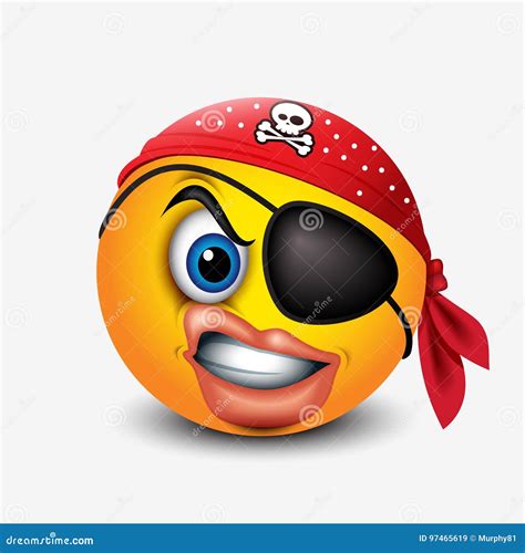 Cute Pirate Smiley Wearing Red Pirate Scarf And Eye Patch Emoticon