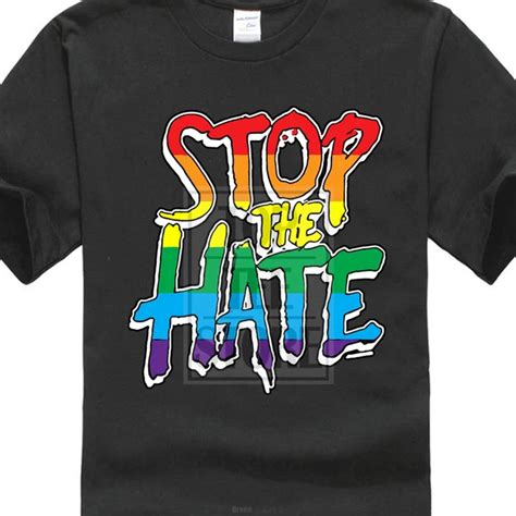 Fashion Streetwear Short Sleeve Mens Stop The Hate Rainbow Gay Pride T