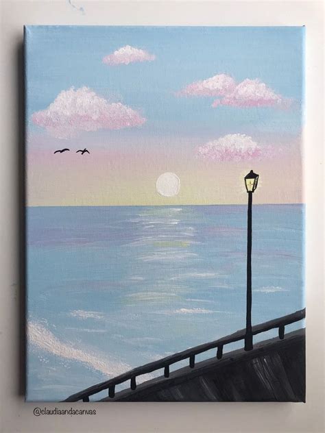 9x12 Pastel Boardwalk Sunset Acrylic Painting Sunset Art