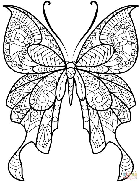 Zentangle Butterfly Coloring Page Free Printable Coloring Pages