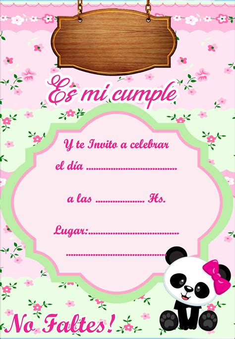 Tarjeta de Invitación Gratis osita panda con flores se p