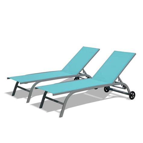 Angel Sar 2 Piece Lake Blue Adjustable Aluminium Outdoor Chaise Lounge