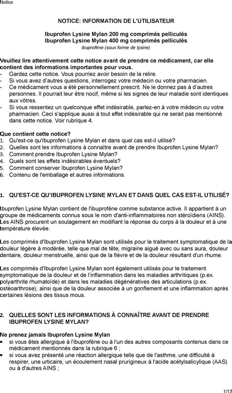 INFORMATION DE L UTILISATEUR Ibuprofen Sandoz 600 Mg Chirurgie