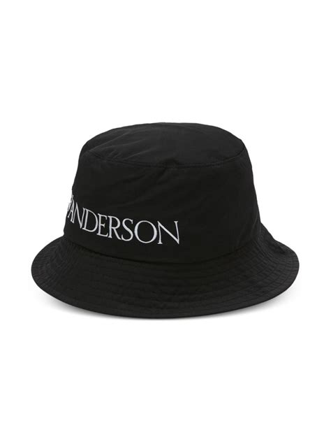 JW Anderson Logo Embroidered Tonal Stitching Bucket Hat Black