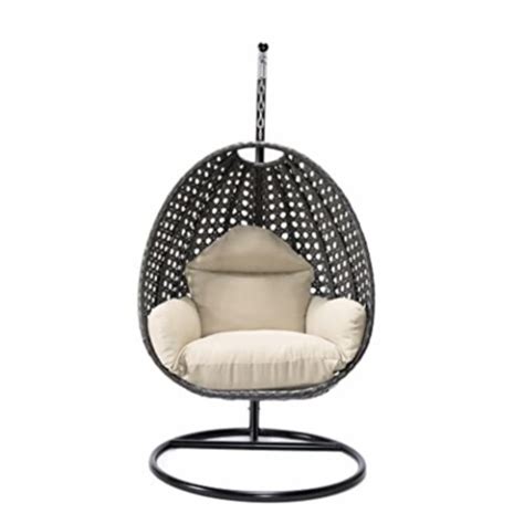 LeisureMod ESCCH 40BG Charcoal Wicker Hanging Egg Swing Chair Beige 1