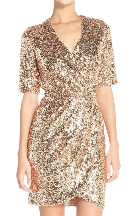 Macloth Short Sleeves V Neck Sequin Rose Gold Cocktail Dress Wedding P