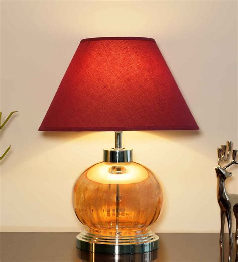 Buy Desmond Maroon Cotton Shade Night Lamp With Metal Glass Base At