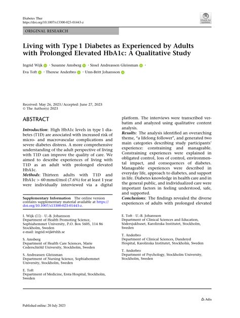 PDF Living With Type 1 Diabetes As Experienced By Adults With