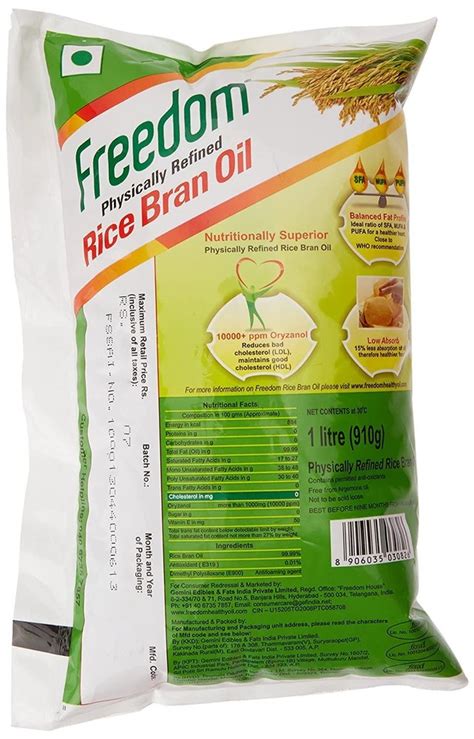 Freedom Physically Refined Rice Bran Oil For Cooking Rich In Vitamin