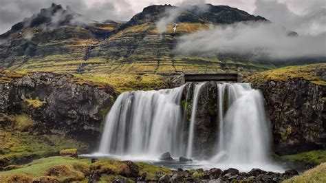 Waterfalls Surrounded By Rocks Nature Landscape Water Waterfall Hd