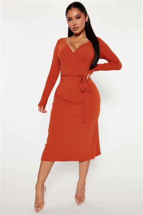 Jaime Midi Dress Rust Fashion Nova Dresses Fashion Nova