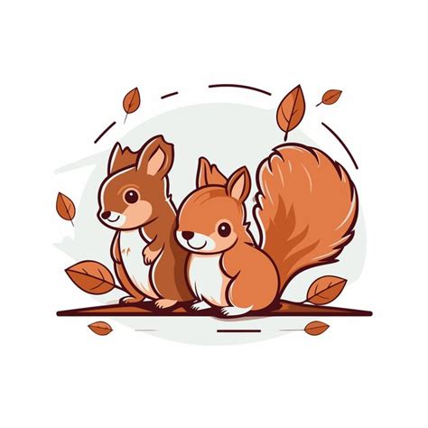 Premium Vector Cute Squirrels Sitting In The Autumn Leaves Vector