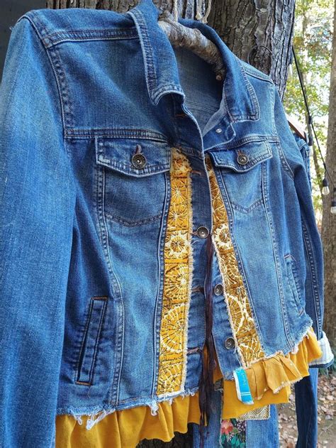 Mustard N Patchwork Jeans Jacket Embellished And Embroidered