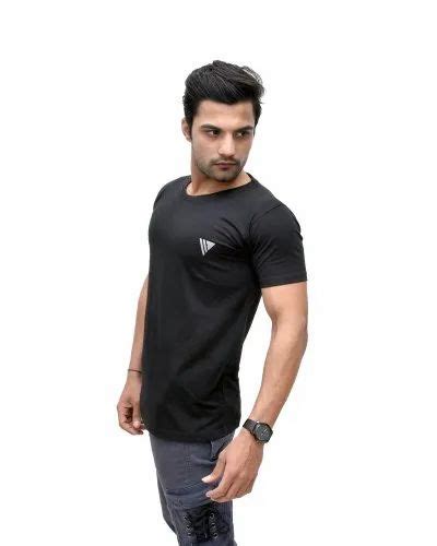 Half Sleeve Plain Black Mens T Shirts Neck Type Round Size Medium