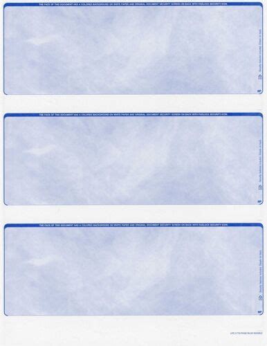 300 Checks Blank Security Check Stock Paper 3 Per Page Marble Blue