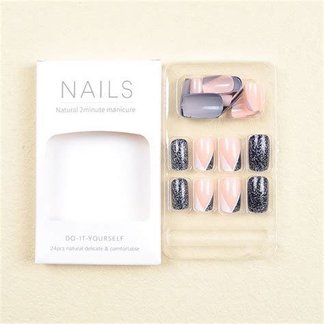 Manicure Press On Nails Fake Nials French Long Square False Nails Dark