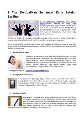 Tips Kembalikan Semangat Kerja Setelah Berlibur Pdf