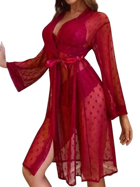 SLADYGLO Women Lace Floral Lace Up Long Sleeve Piece Lingerie Walmart