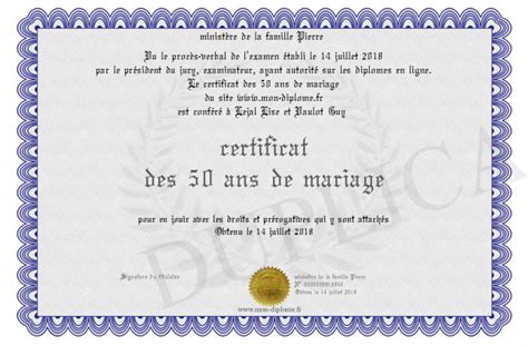 Certificat Des Ans De Mariage